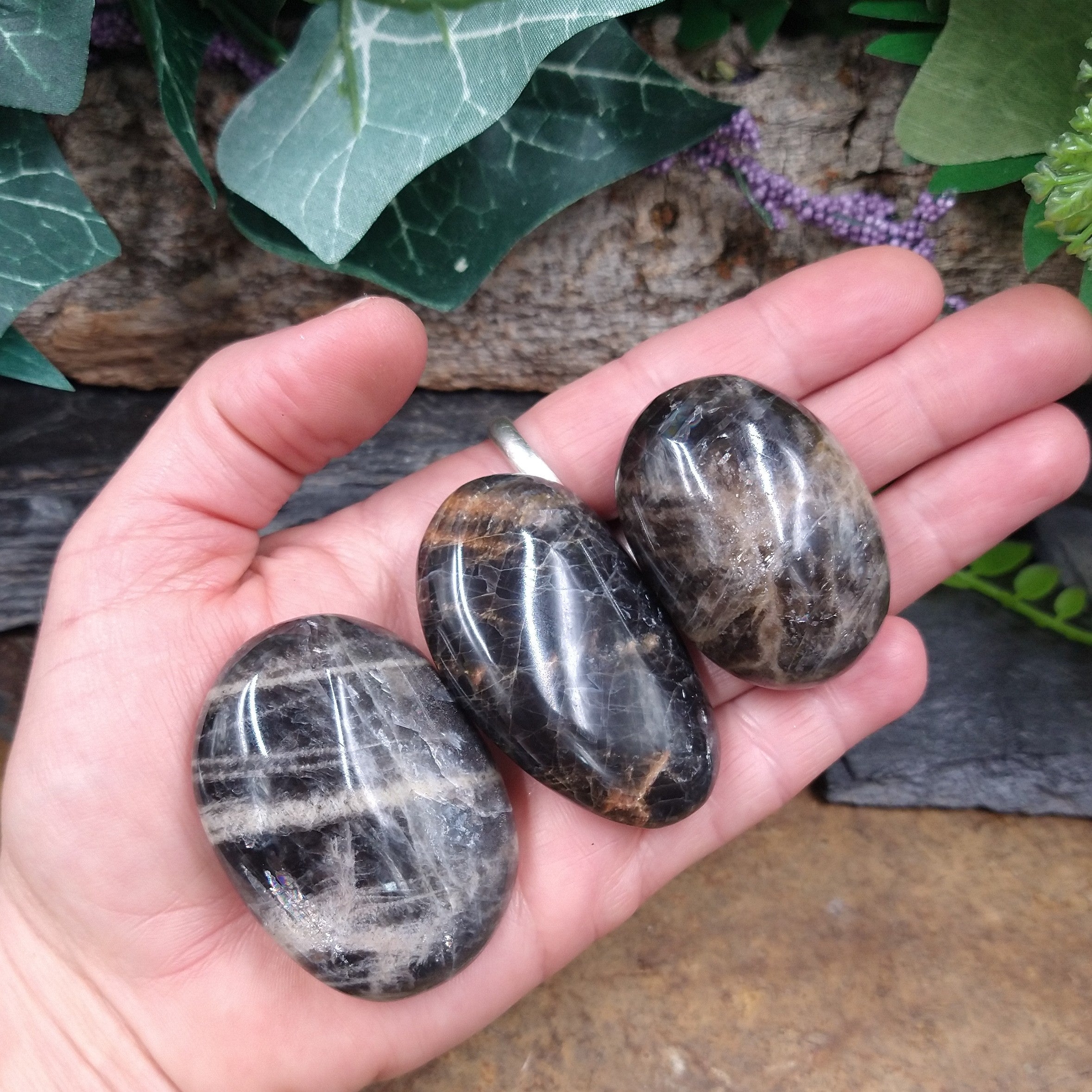 MS-49B Black Moonstone Palm Stone