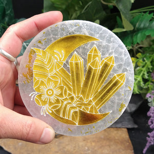 SEL-143 Selenite Charging Plate Gold Design