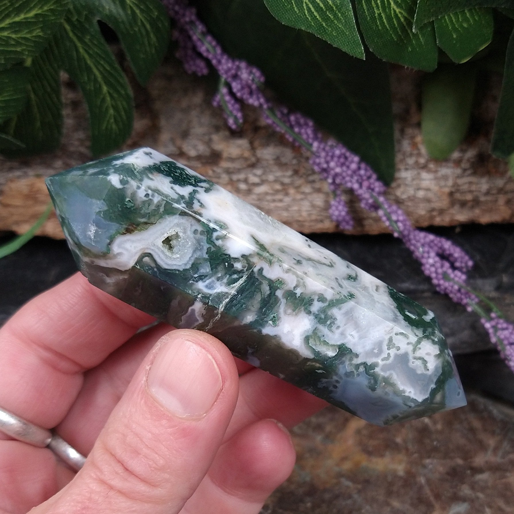 AG-281 Moss Agate Double-Terminated Polished Point