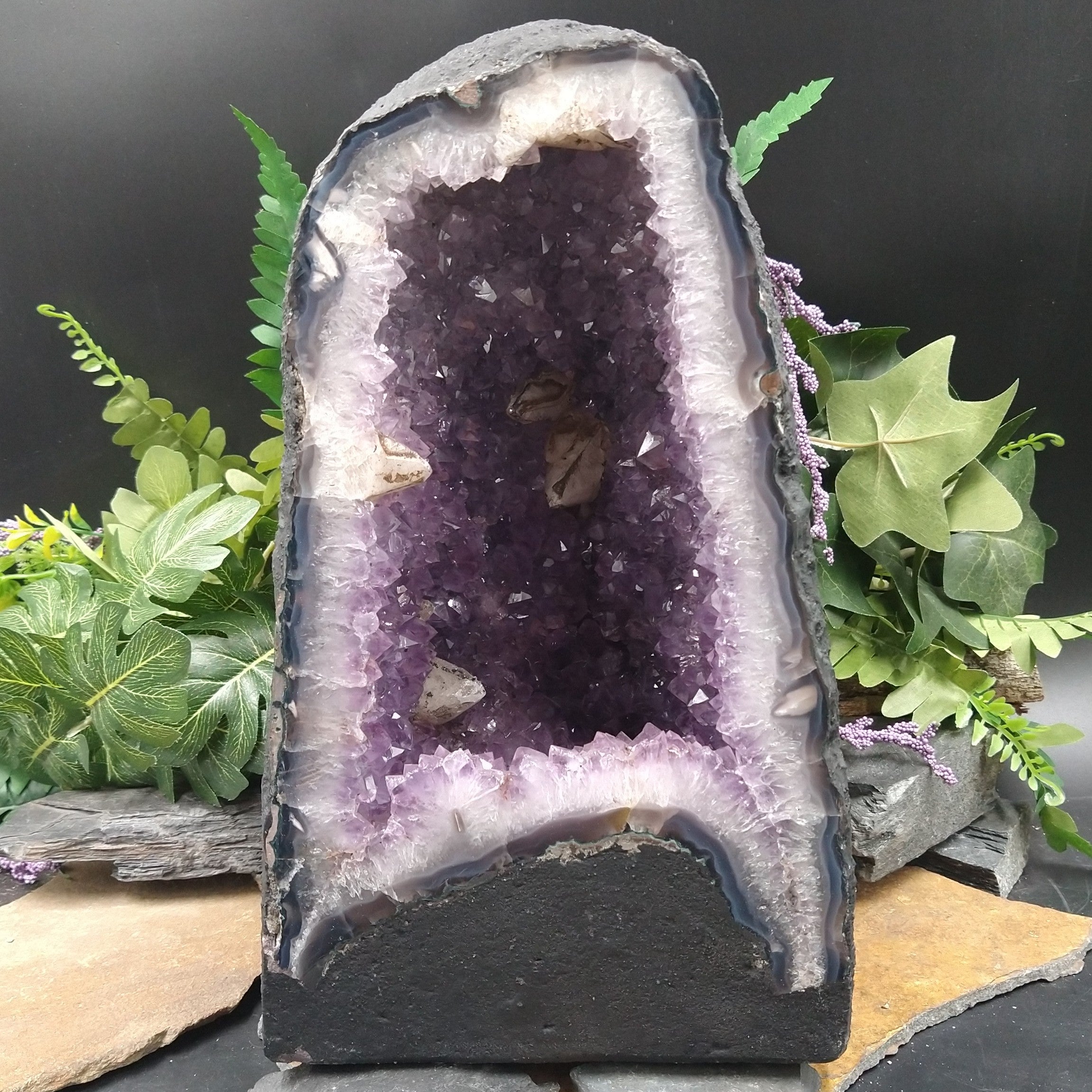 GEO-AM1192 Amethyst Geode With Calcite Crystals