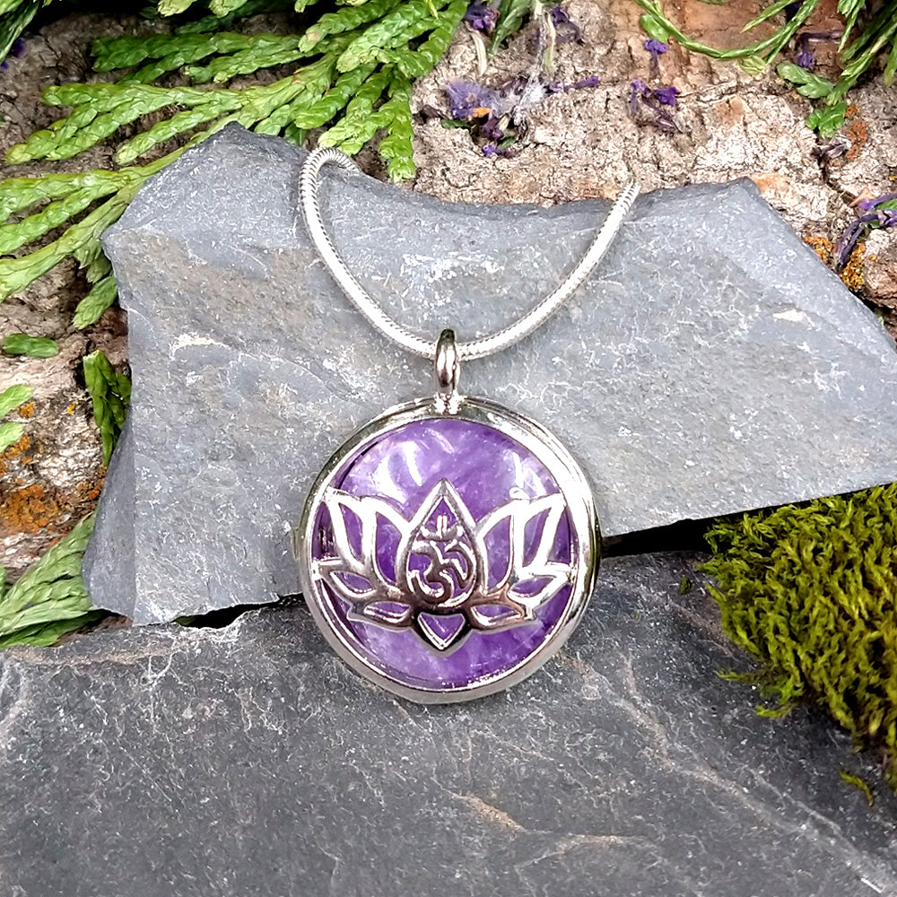 #JW-AM300 Amethyst Om Lotus Pendant