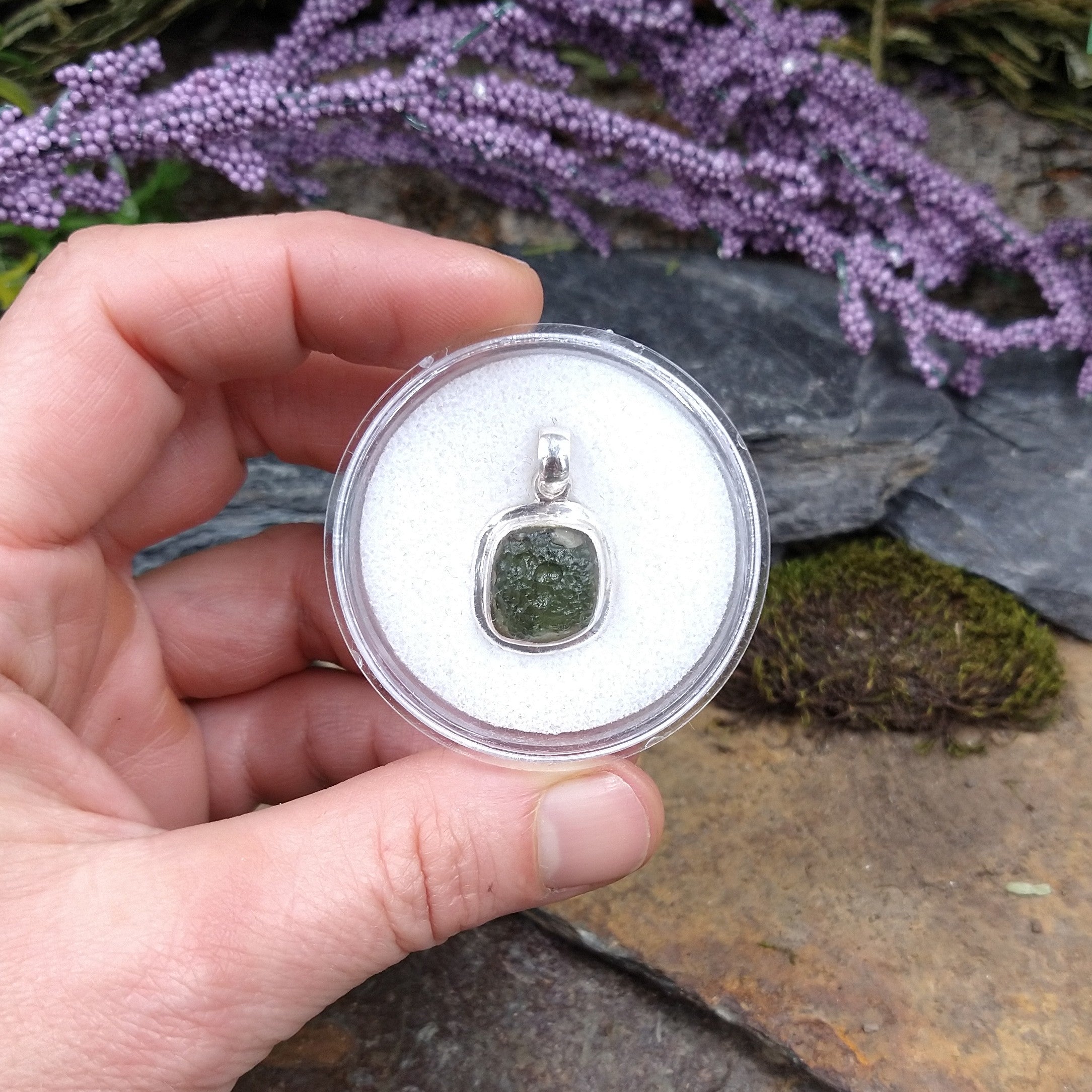 #MO-102 Small Moldavite Pendant set in Sterling Silver