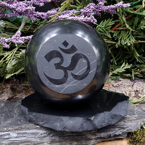 #SH-11 Shungite Om Sphere with stand