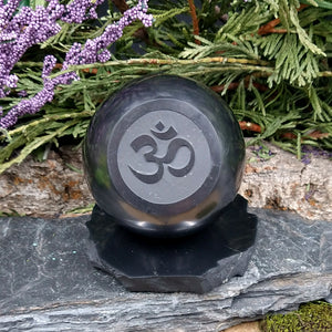 #SH-23 Shungite Om Sphere with stand