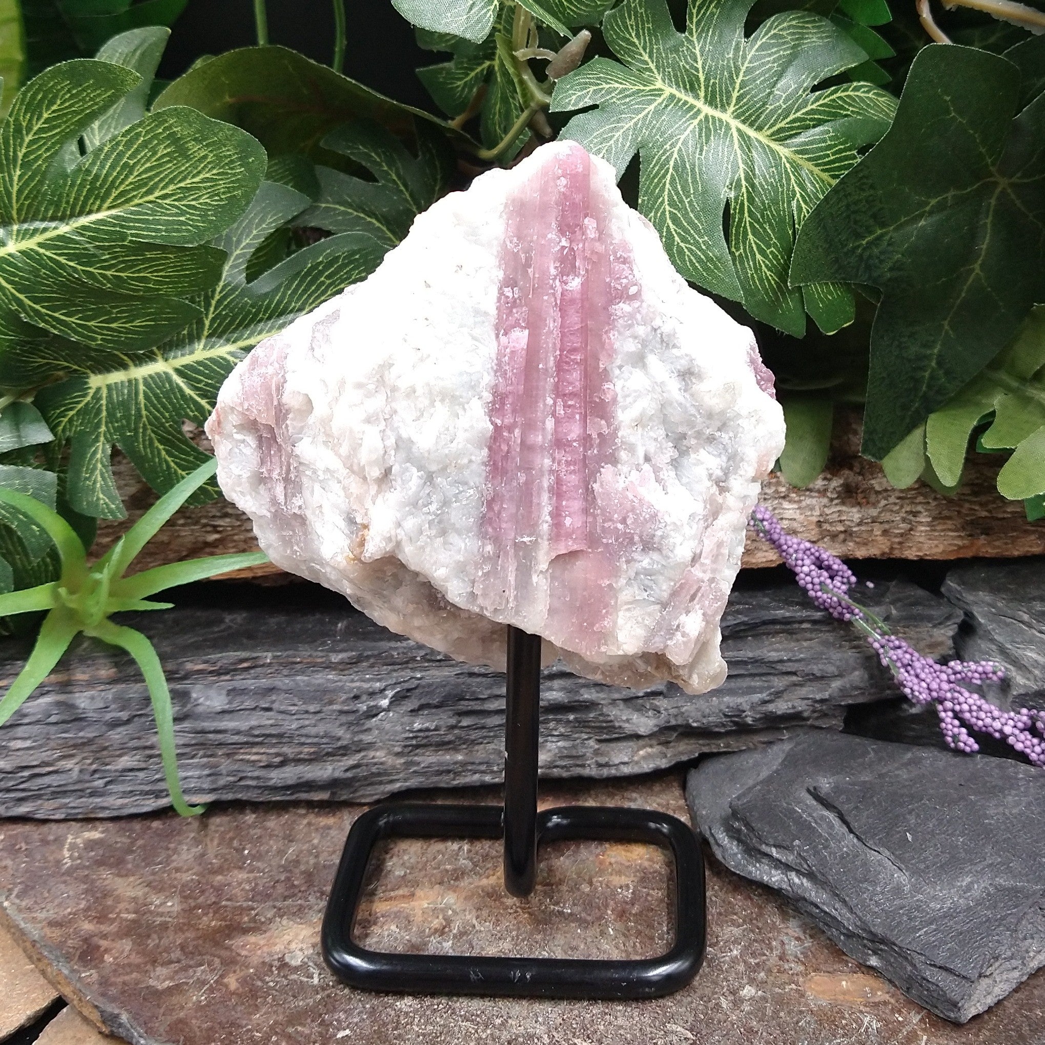 TC-590 Pink Tourmaline In Quartz on Stand